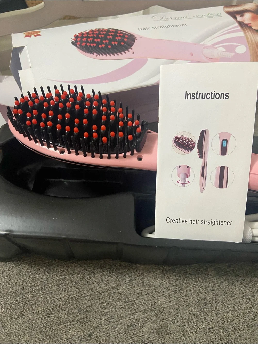 Pink Electric Hair Straightening Brush - Unbranded